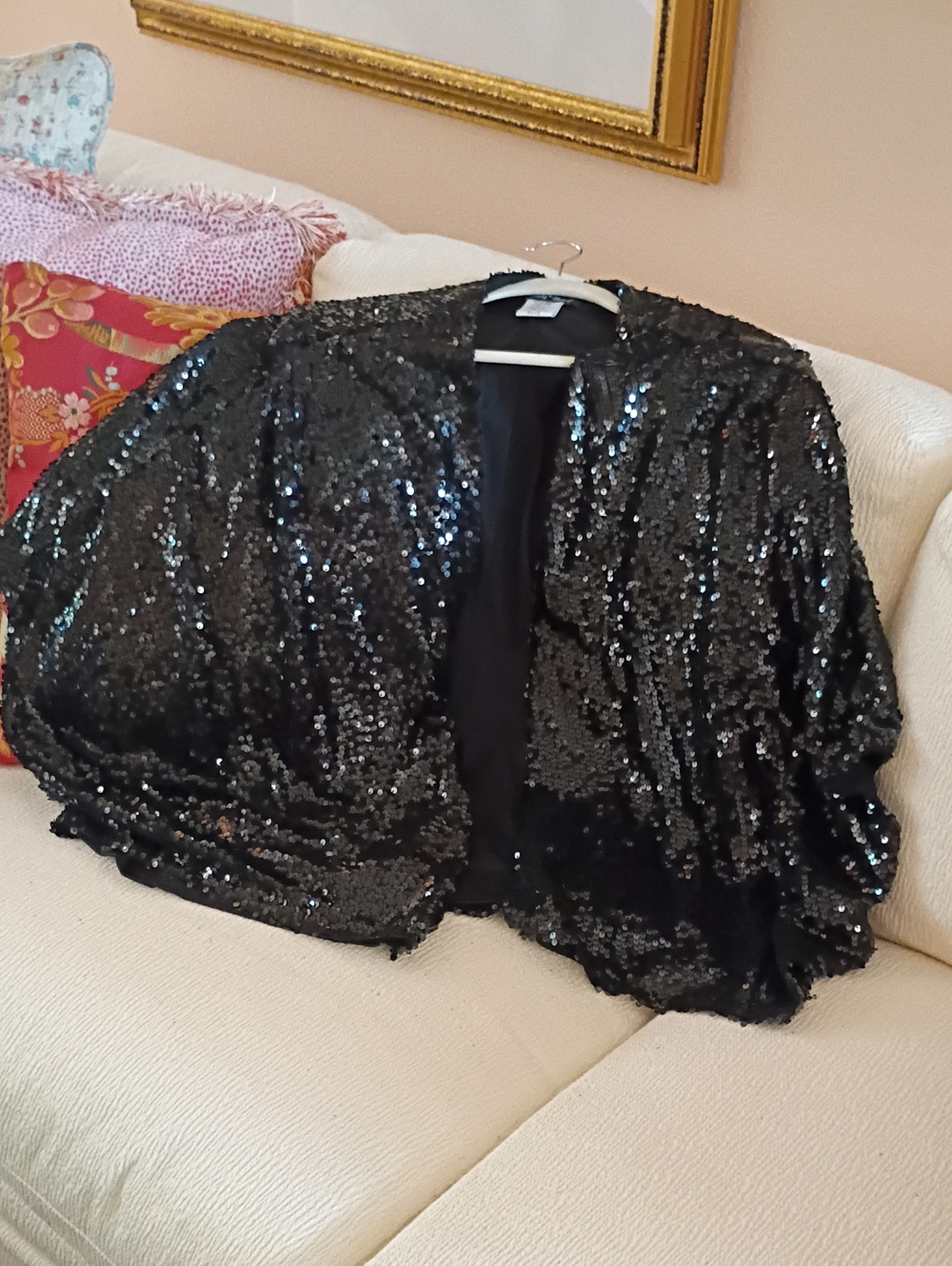 New Slinky Brand Black Sequin Open-Front Jacket